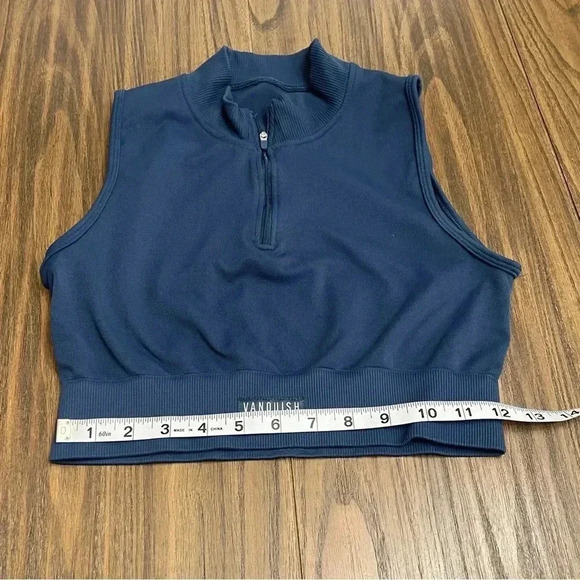 Vanquish Fitness Blue 1/4 Zip Workout Active Sleeveless Crop Top Women’s Size L - Picture 6 of 9
